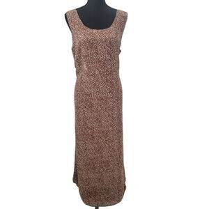 Vintage Y2K Ditsy Floral Brown Maxi Length Dress 2X Classic Whimsical‎ Coquette